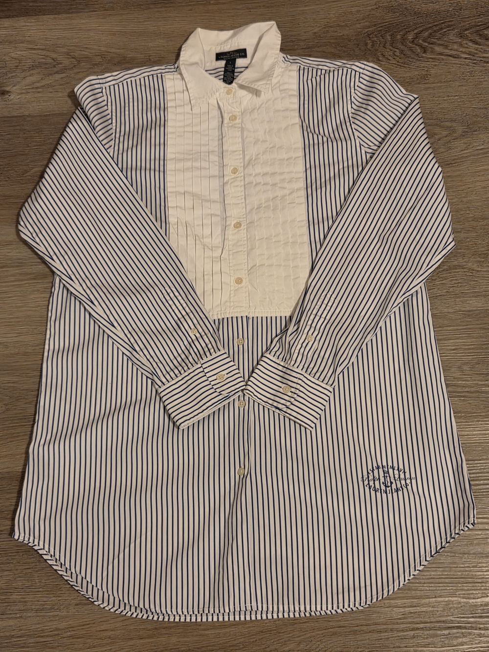Ralph Lauren Blue & White Striped Asymmetrical Shirt Dress - Picture 2 of 6